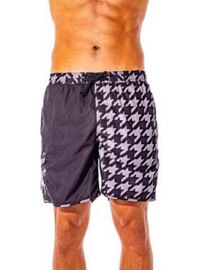 Men's Two-Tone Black Houndstooth Swim Trunks